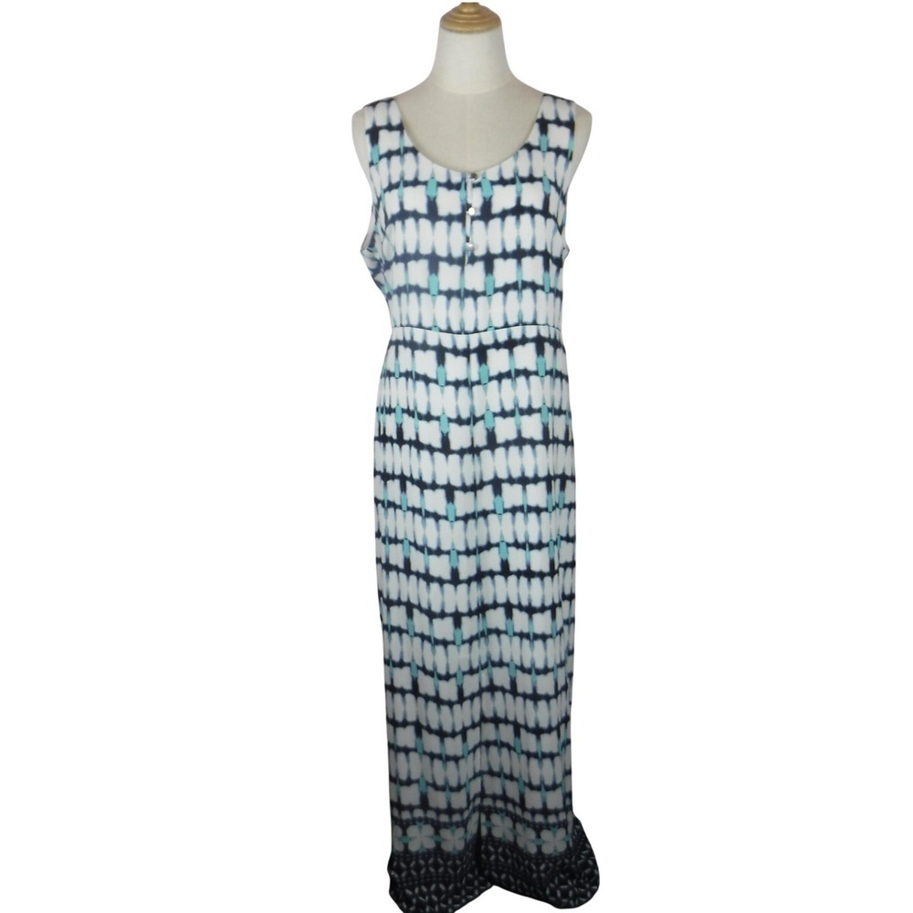 Joseph‎ Ribkoff Women's 12 Sleeveless Vanilla Blue Geometric Print Maxi Dress